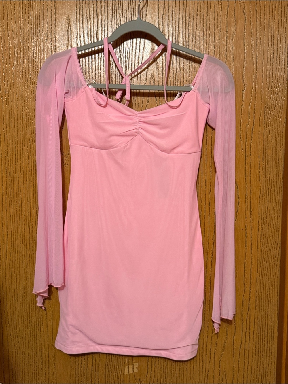 Lulu's Light Pink Long-Sleeve Mesh Mini Dress